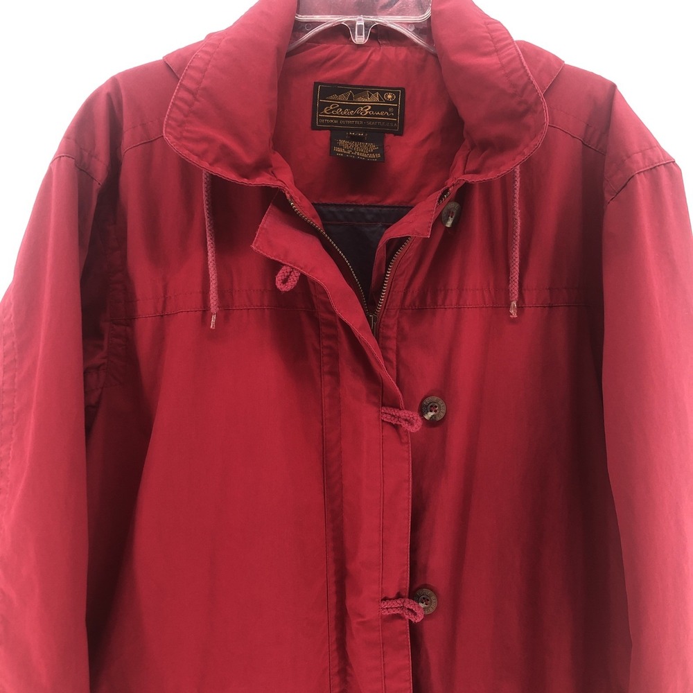 Eddie Bauer Vintage Women's Medium Wind/ Rain Jacket Canvas Coat Zip Button Hood